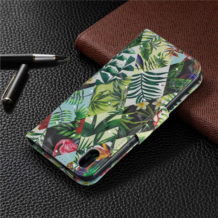 Pattern Printing Light Spot Decor Leather Wallet Stand Case for Xiaomi Redmi 7A - Leaves-8