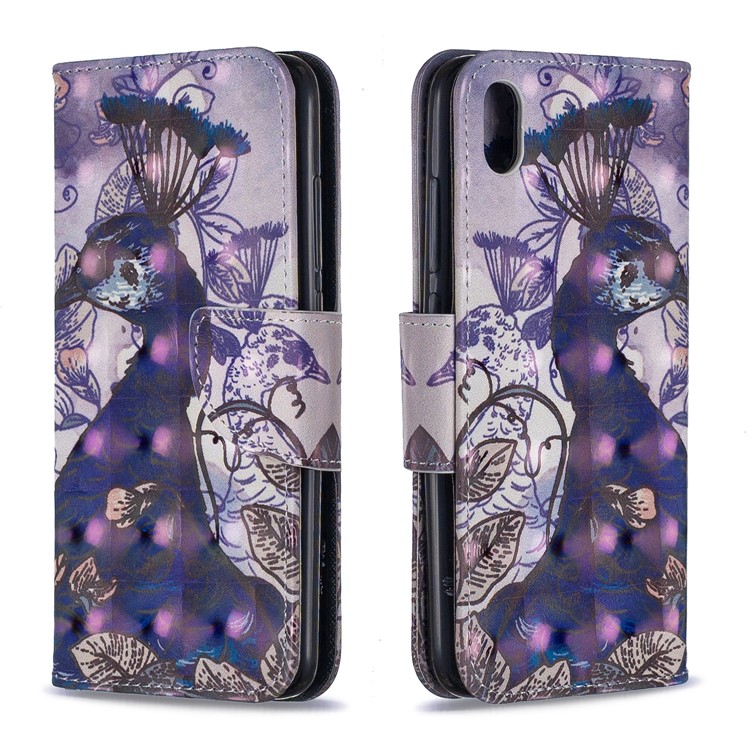 Pattern Printing Light Spot Decor Leather Wallet Stand Case for Xiaomi Redmi 7A - Peacock-4