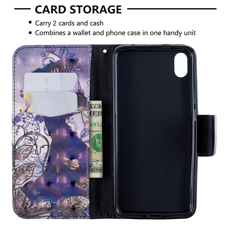 Pattern Printing Light Spot Decor Leather Wallet Stand Case for Xiaomi Redmi 7A - Peacock-6