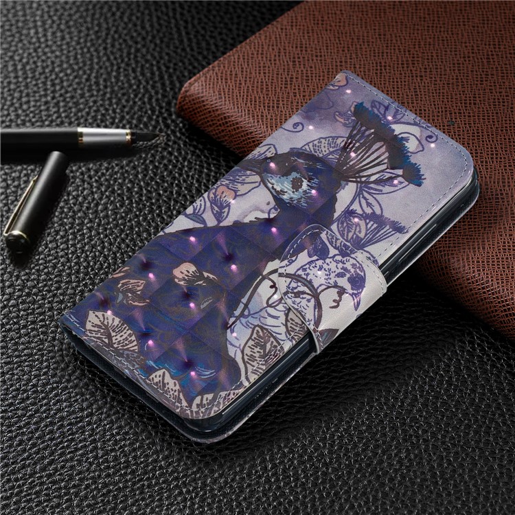 Pattern Printing Light Spot Decor Leather Wallet Stand Case for Xiaomi Redmi 7A - Peacock-7