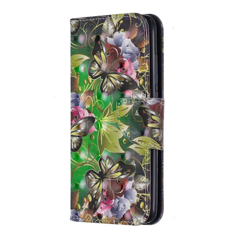 Pattern Printing Light Spot Decor Leather Wallet Stand Case for Xiaomi Redmi 7A - Gold Butterfly-2
