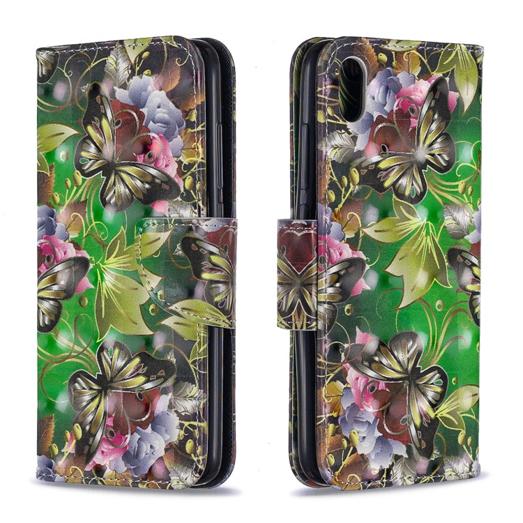Pattern Printing Light Spot Decor Leather Wallet Stand Case for Xiaomi Redmi 7A - Gold Butterfly-4
