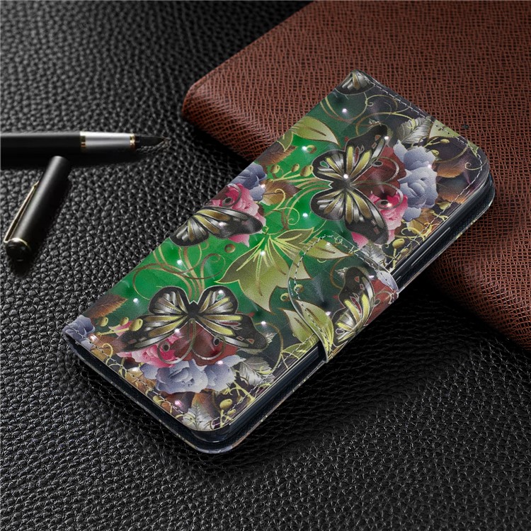 Pattern Printing Light Spot Decor Leather Wallet Stand Case for Xiaomi Redmi 7A - Gold Butterfly-7
