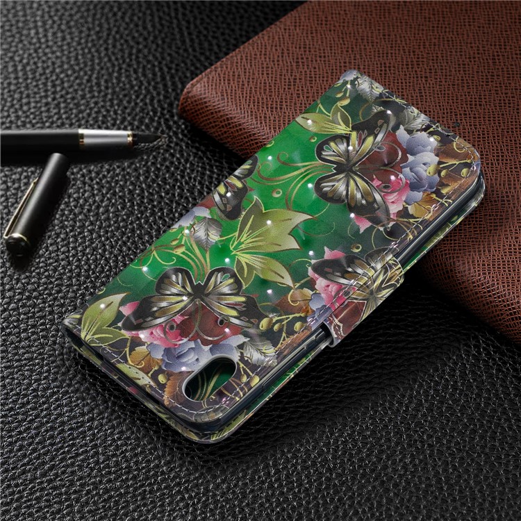 Pattern Printing Light Spot Decor Leather Wallet Stand Case for Xiaomi Redmi 7A - Gold Butterfly-8