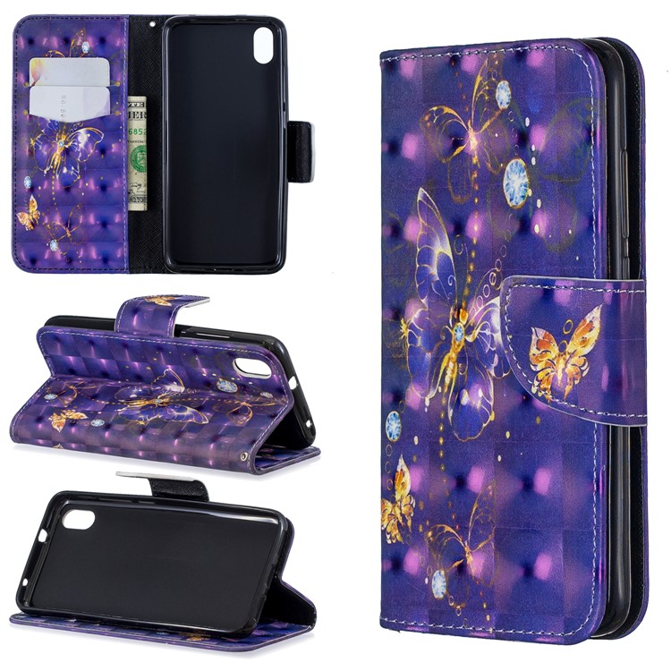 Pattern Printing Light Spot Decor Leather Wallet Stand Case for Xiaomi Redmi 7A - Vivid Butterfly-1