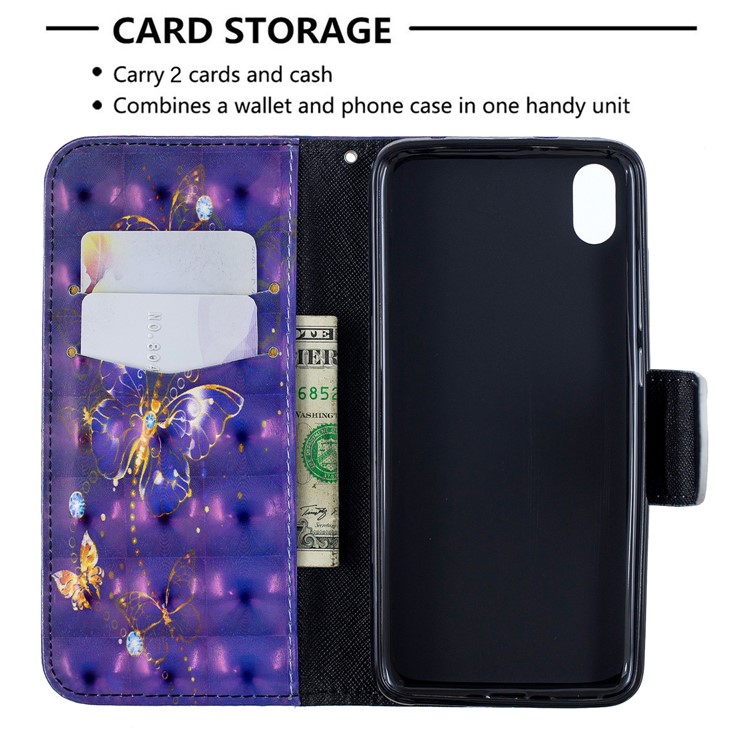 Pattern Printing Light Spot Decor Leather Wallet Stand Case for Xiaomi Redmi 7A - Vivid Butterfly-6