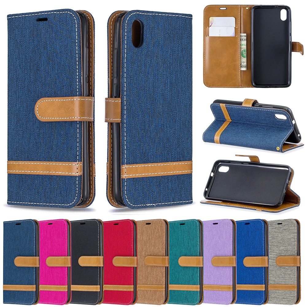 Étui de Portefeuille en Cuir en Tissu de Couleur Assortie Pour Xiaomi Redmi 7a - Bleu Foncé