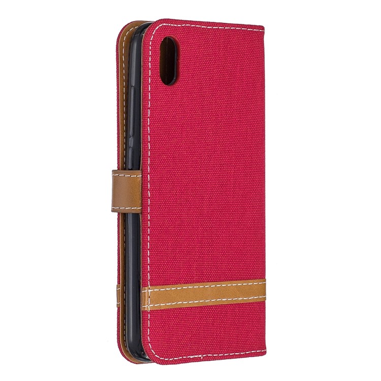 Assorted Color Jeans Cloth Leather Wallet Case for Xiaomi Redmi 7A - Red-3