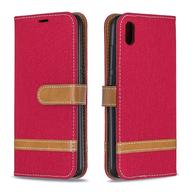 Assorted Color Jeans Cloth Leather Wallet Case for Xiaomi Redmi 7A - Red-4