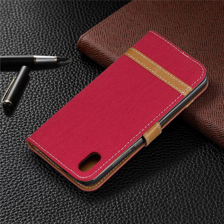 Assorted Color Jeans Cloth Leather Wallet Case for Xiaomi Redmi 7A - Red-8