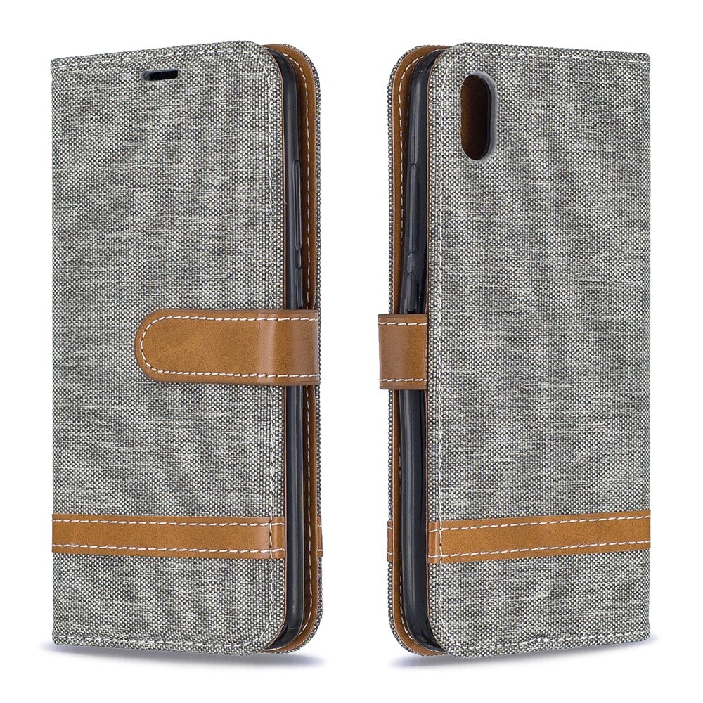 Assorted Color Jeans Cloth Leather Wallet Case for Xiaomi Redmi 7A - Grey-4