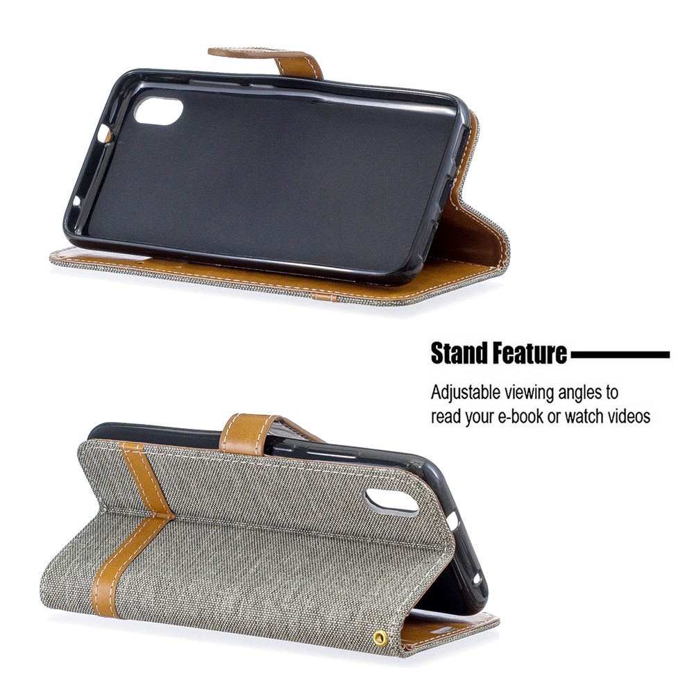 Assorted Color Jeans Cloth Leather Wallet Case for Xiaomi Redmi 7A - Grey-5
