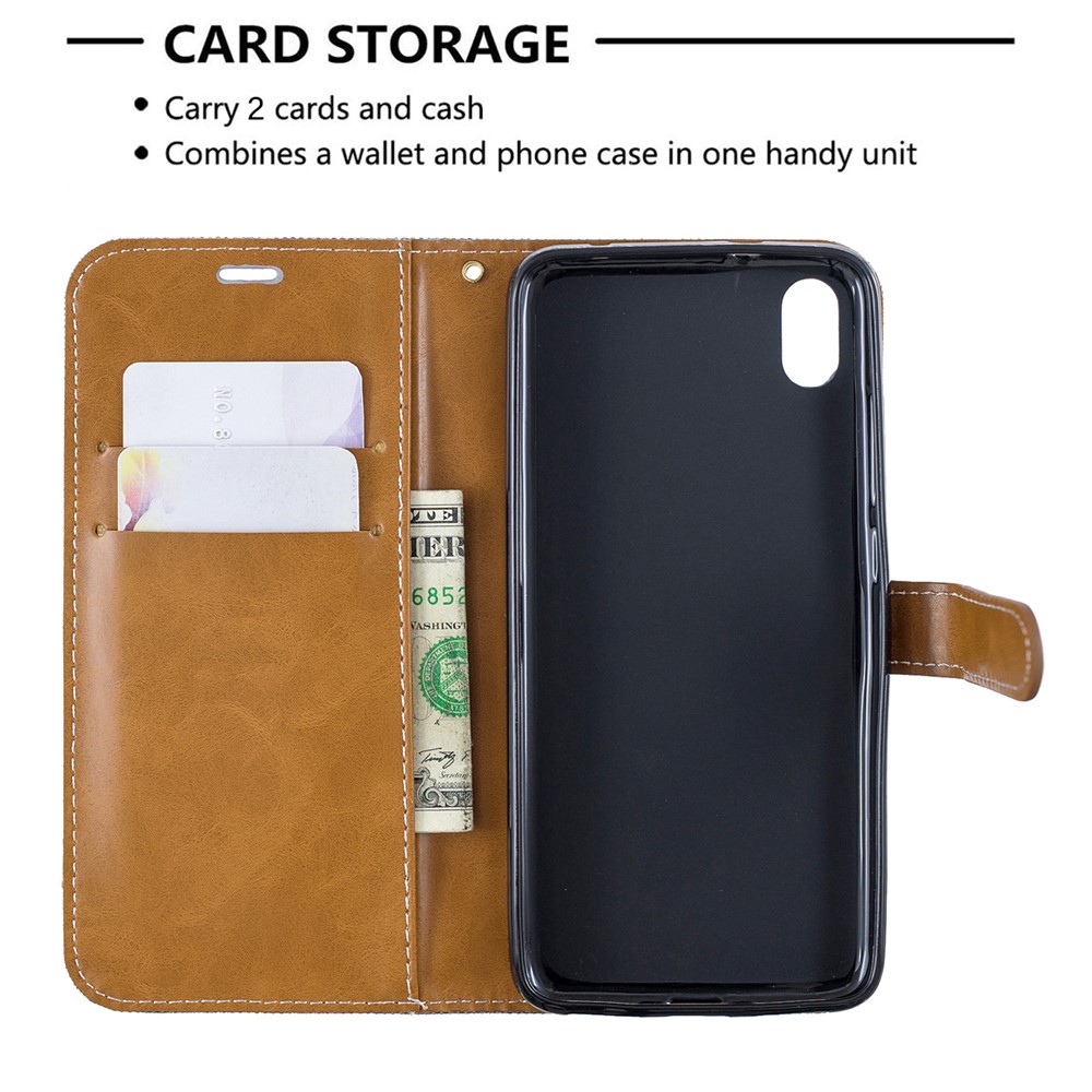 Assorted Color Jeans Cloth Leather Wallet Case for Xiaomi Redmi 7A - Grey-6