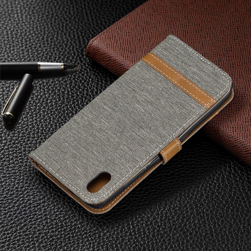 Assorted Color Jeans Cloth Leather Wallet Case for Xiaomi Redmi 7A - Grey-8