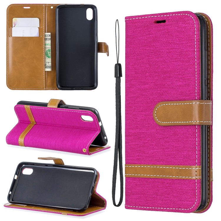 Assorted Color Jeans Cloth Leather Wallet Case for Xiaomi Redmi 7A - Rose-1