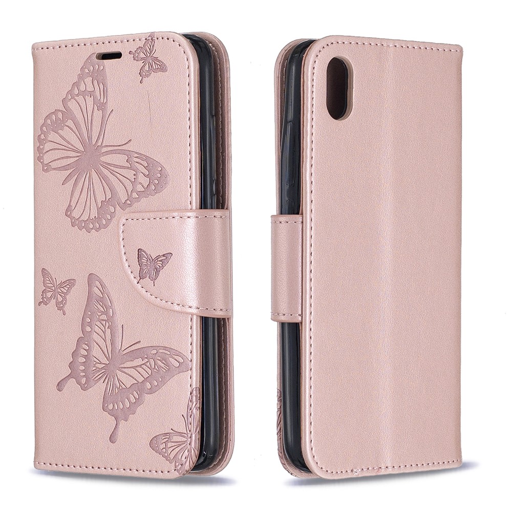 Empreinte Papillon Portefeuille Support de Téléphone en Cuir pu Pour Xiaomi Redmi 7a - or Rose