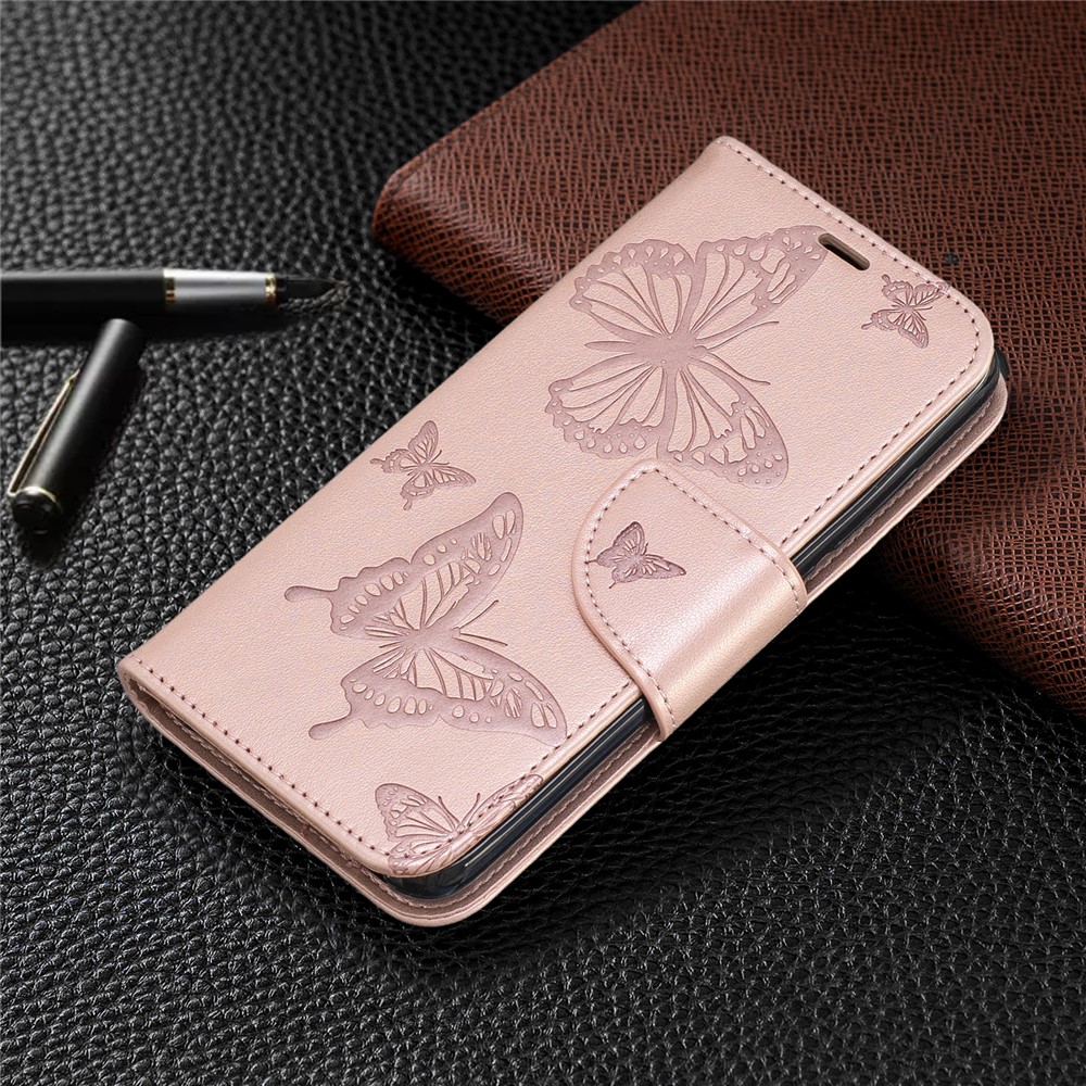 Imprint Butterfly Wallet Stand PU Leather Phone Case for Xiaomi Redmi 7A - Rose Gold-7