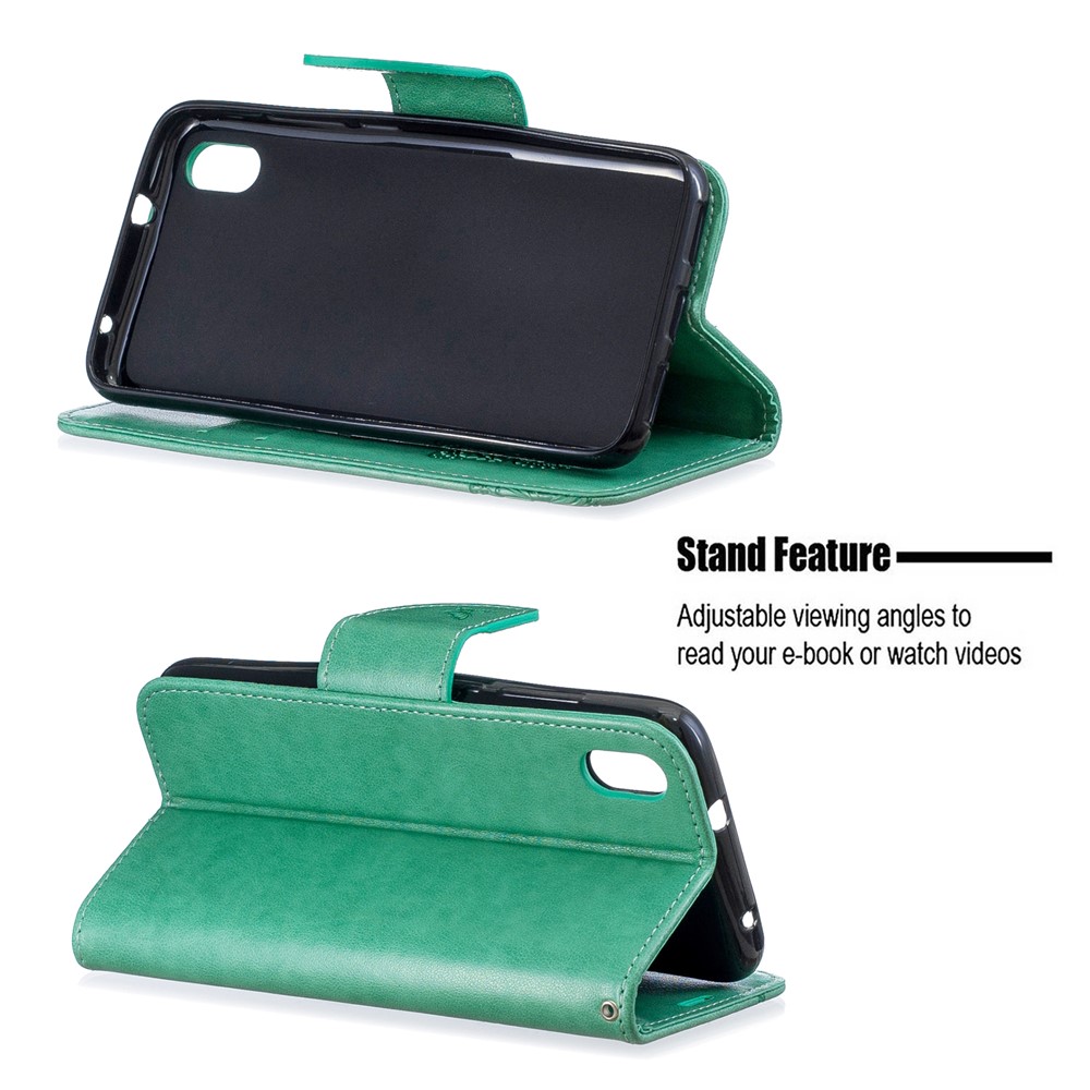 Imprint Butterfly Wallet Stand PU Leather Phone Case for Xiaomi Redmi 7A - Green-5