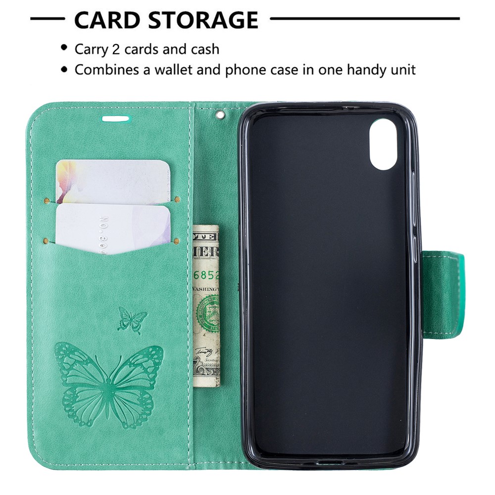 Imprint Butterfly Wallet Stand PU Leather Phone Case for Xiaomi Redmi 7A - Green-6