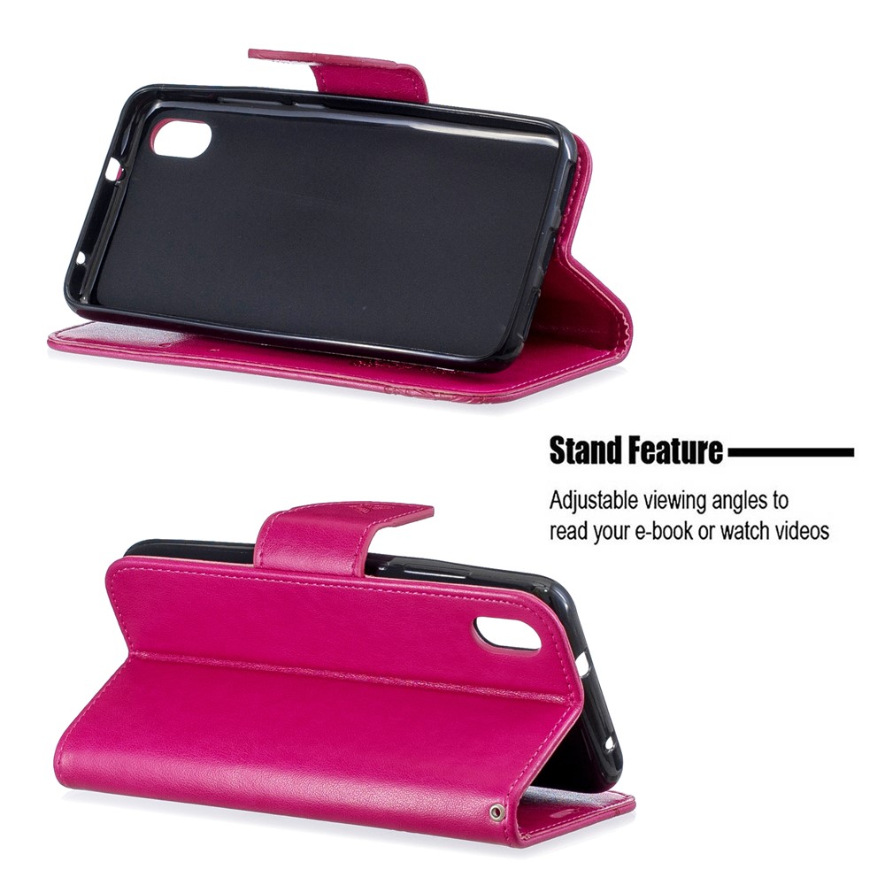 Imprint Butterfly Wallet Stand PU Leather Phone Case for Xiaomi Redmi 7A - Rose-5