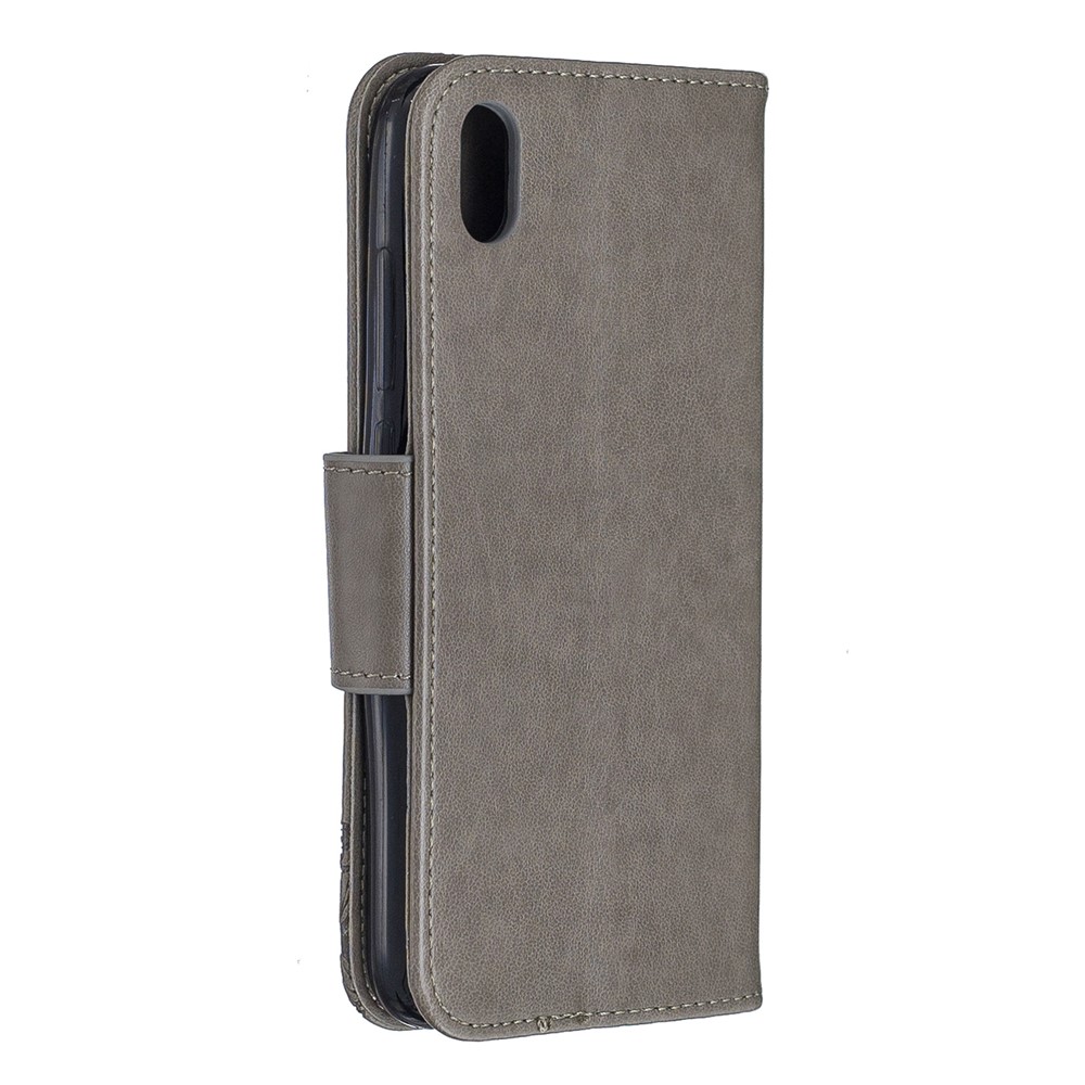 Imprint Butterfly Wallet Stand PU Leather Phone Case for Xiaomi Redmi 7A - Grey-3