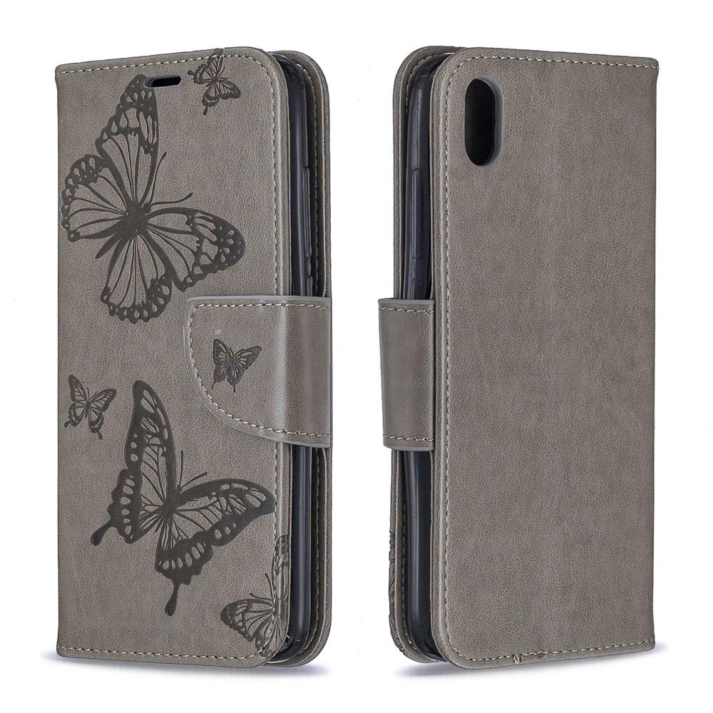 Imprint Butterfly Wallet Stand PU Leather Phone Case for Xiaomi Redmi 7A - Grey-4