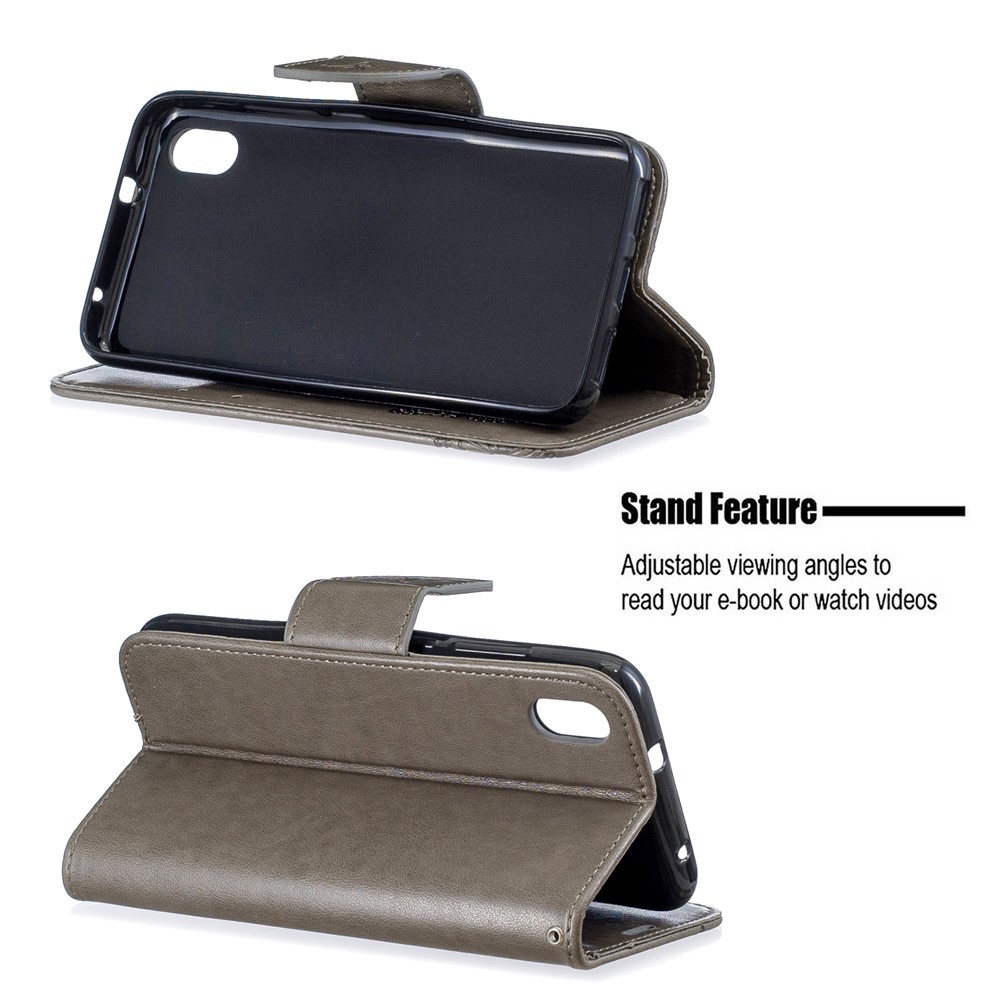 Imprint Butterfly Wallet Stand PU Leather Phone Case for Xiaomi Redmi 7A - Grey-5