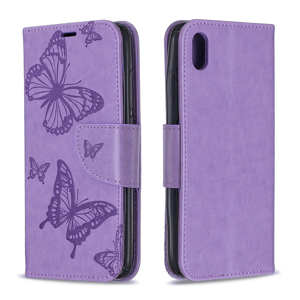 Imprint Butterfly Wallet Stand PU Leather Phone Case for Xiaomi Redmi 7A - Purple-4