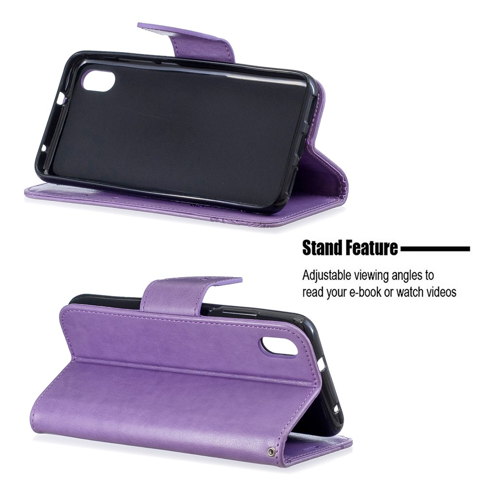 Imprint Butterfly Wallet Stand PU Leather Phone Case for Xiaomi Redmi 7A - Purple-5