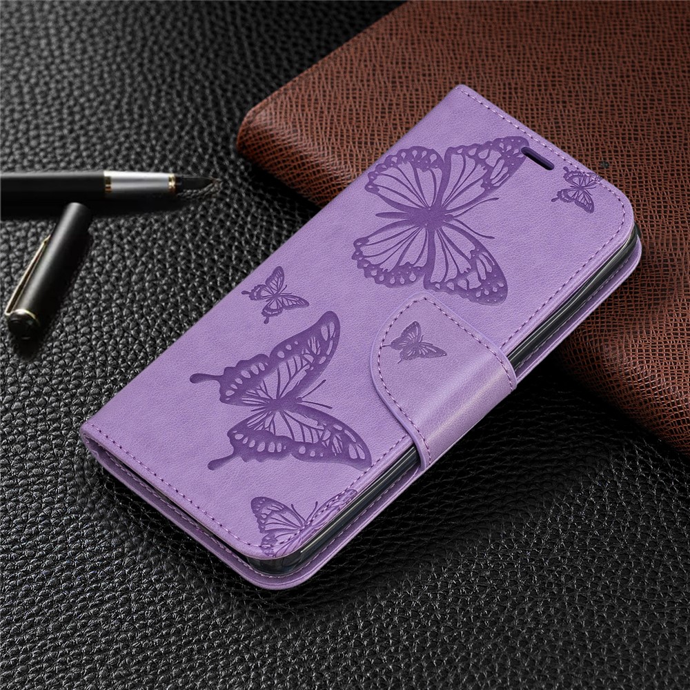 Imprint Butterfly Wallet Stand PU Leather Phone Case for Xiaomi Redmi 7A - Purple-7