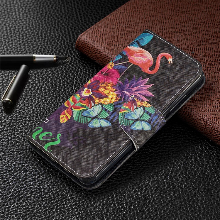 Musterdruck Leder Brieftasche Hülle Für Xiaomi Redmi 7a - Kran Und Blumen