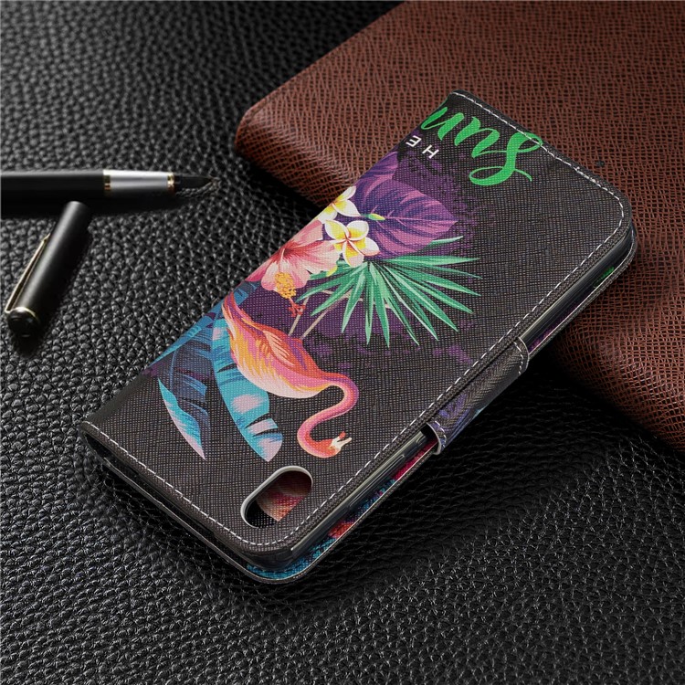 Padrão Printing Leather Stand Stand Caso Para Xiaomi Redmi 7a - Guindaste e Flores