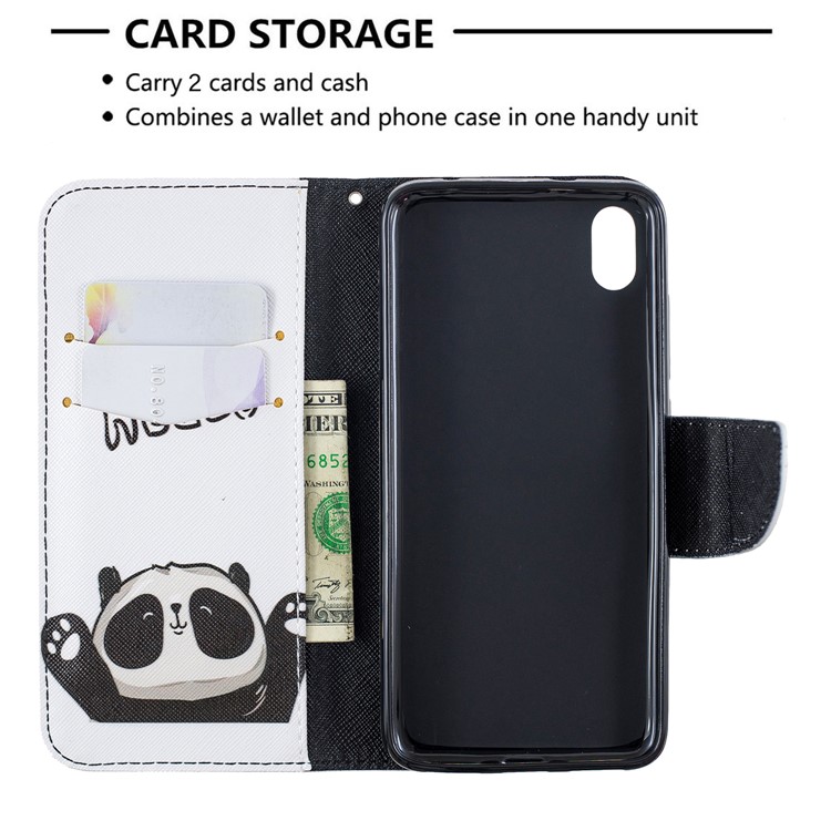 Motif Imprimerie en Cuir Porte-support Pour Xiaomi Redmi 7a - Panda Mignon