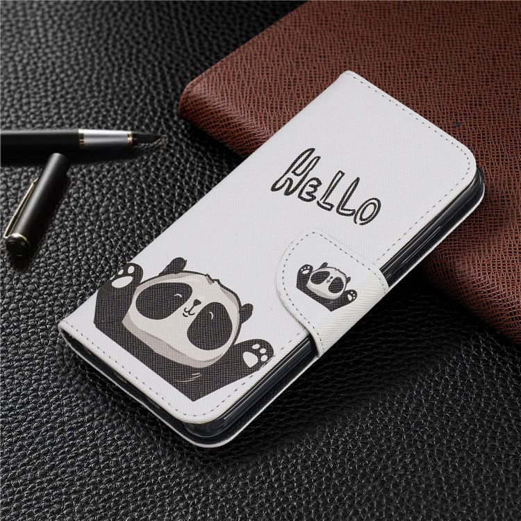 Motif Imprimerie en Cuir Porte-support Pour Xiaomi Redmi 7a - Panda Mignon