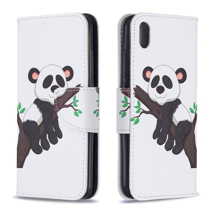 Pattern Printing Leather Wallet Stand Case for Xiaomi Redmi 7A - Panda Climbing Tree-4