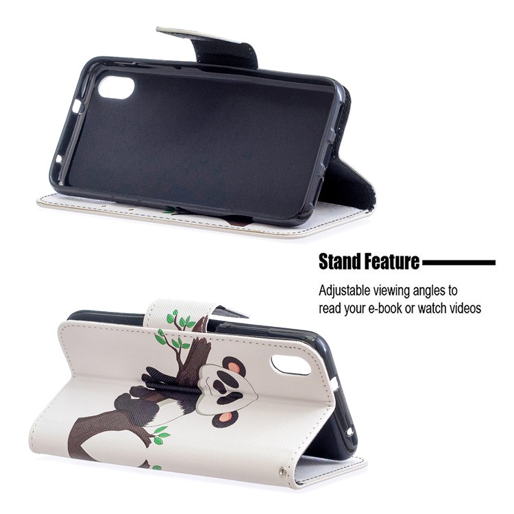Pattern Printing Leather Wallet Stand Case for Xiaomi Redmi 7A - Panda Climbing Tree-5