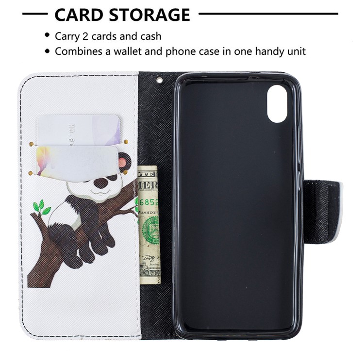 Pattern Printing Leather Wallet Stand Case for Xiaomi Redmi 7A - Panda Climbing Tree-6
