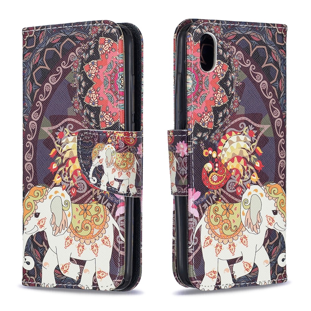 Pattern Printing Leather Wallet Stand Case for Xiaomi Redmi 7A - Flower and Elephant-4