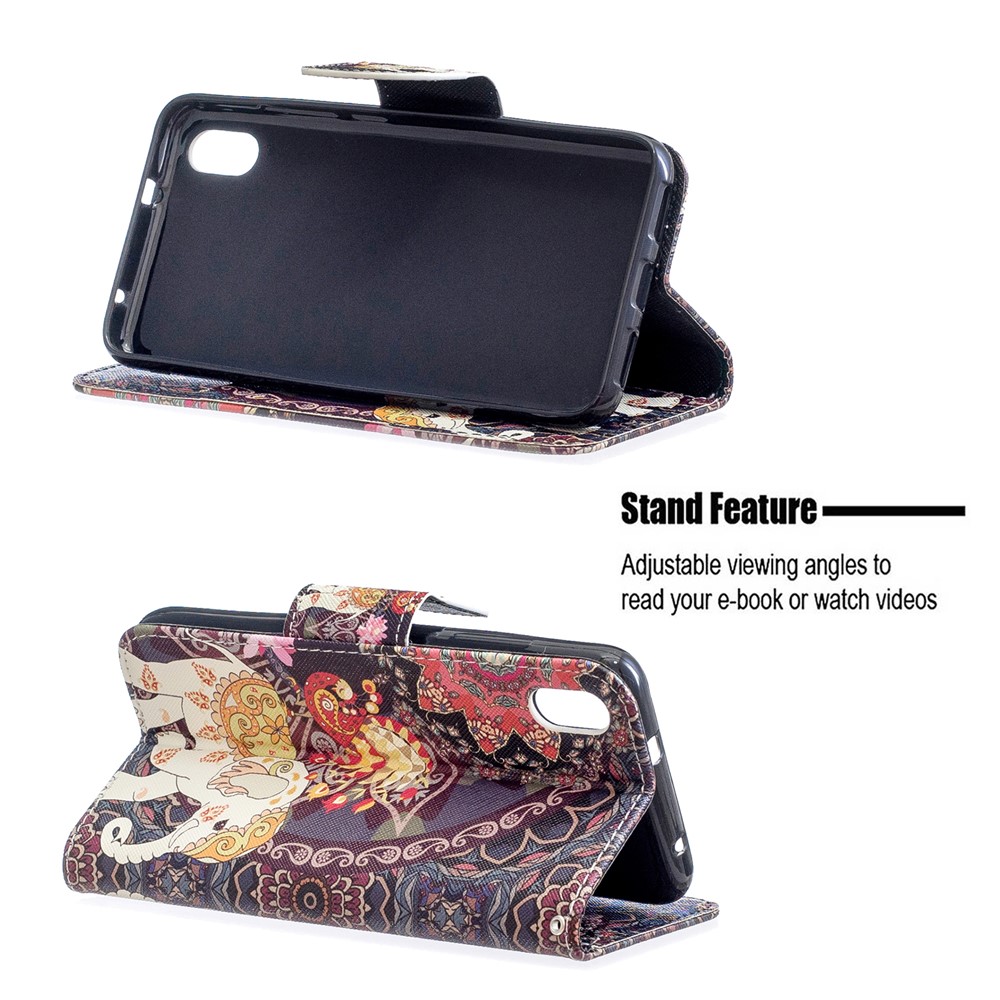 Pattern Printing Leather Wallet Stand Case for Xiaomi Redmi 7A - Flower and Elephant-5