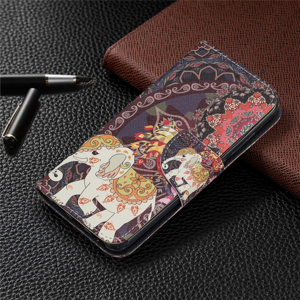 Pattern Printing Leather Wallet Stand Case for Xiaomi Redmi 7A - Flower and Elephant-7