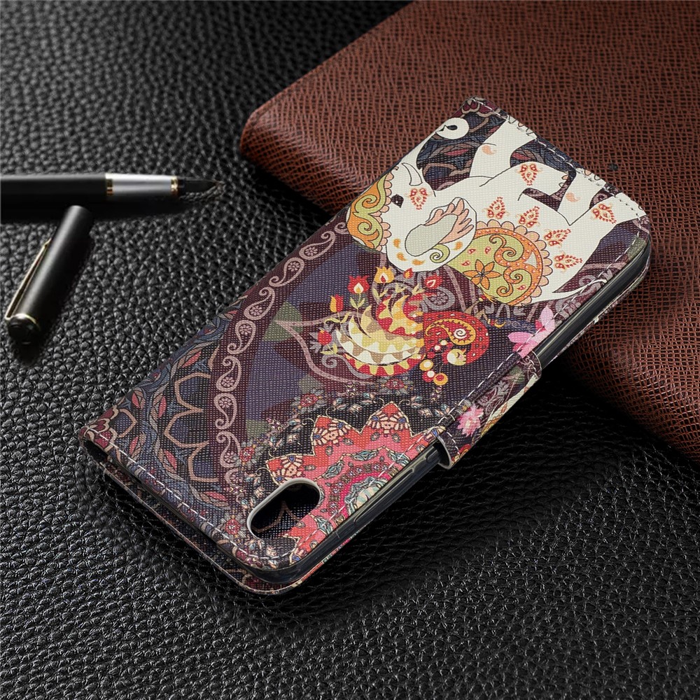 Pattern Printing Leather Wallet Stand Case for Xiaomi Redmi 7A - Flower and Elephant-8