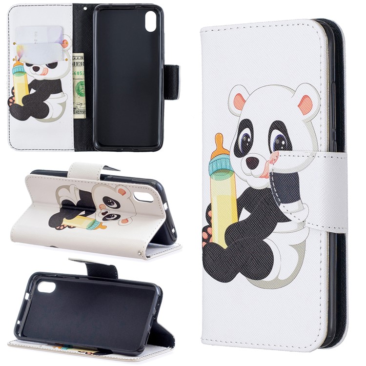 Pattern Printing Leather Wallet Stand Case for Xiaomi Redmi 7A - Panda Holding a Bottle-1