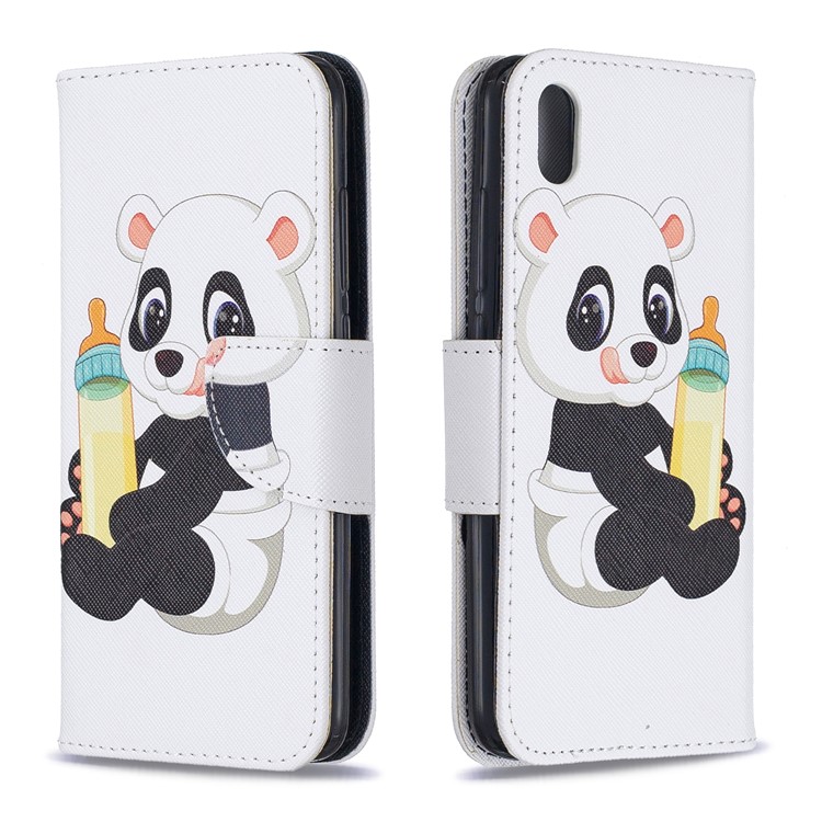 Pattern Printing Leather Wallet Stand Case for Xiaomi Redmi 7A - Panda Holding a Bottle-4
