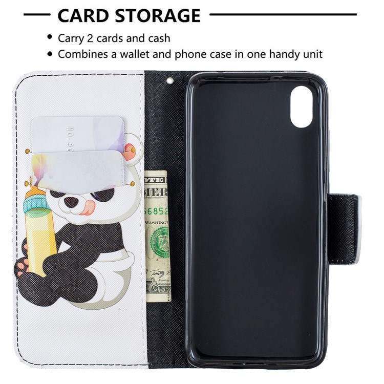 Pattern Printing Leather Wallet Stand Case for Xiaomi Redmi 7A - Panda Holding a Bottle-6
