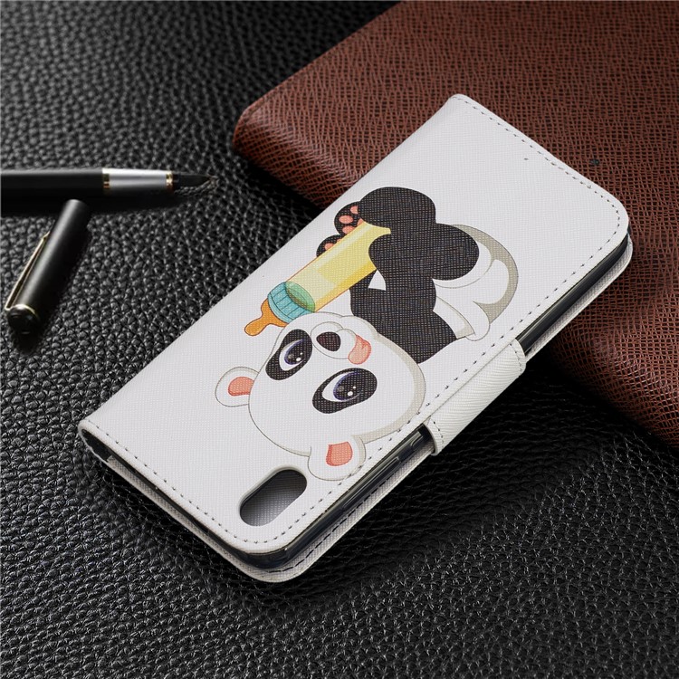 Pattern Printing Leather Wallet Stand Case for Xiaomi Redmi 7A - Panda Holding a Bottle-8