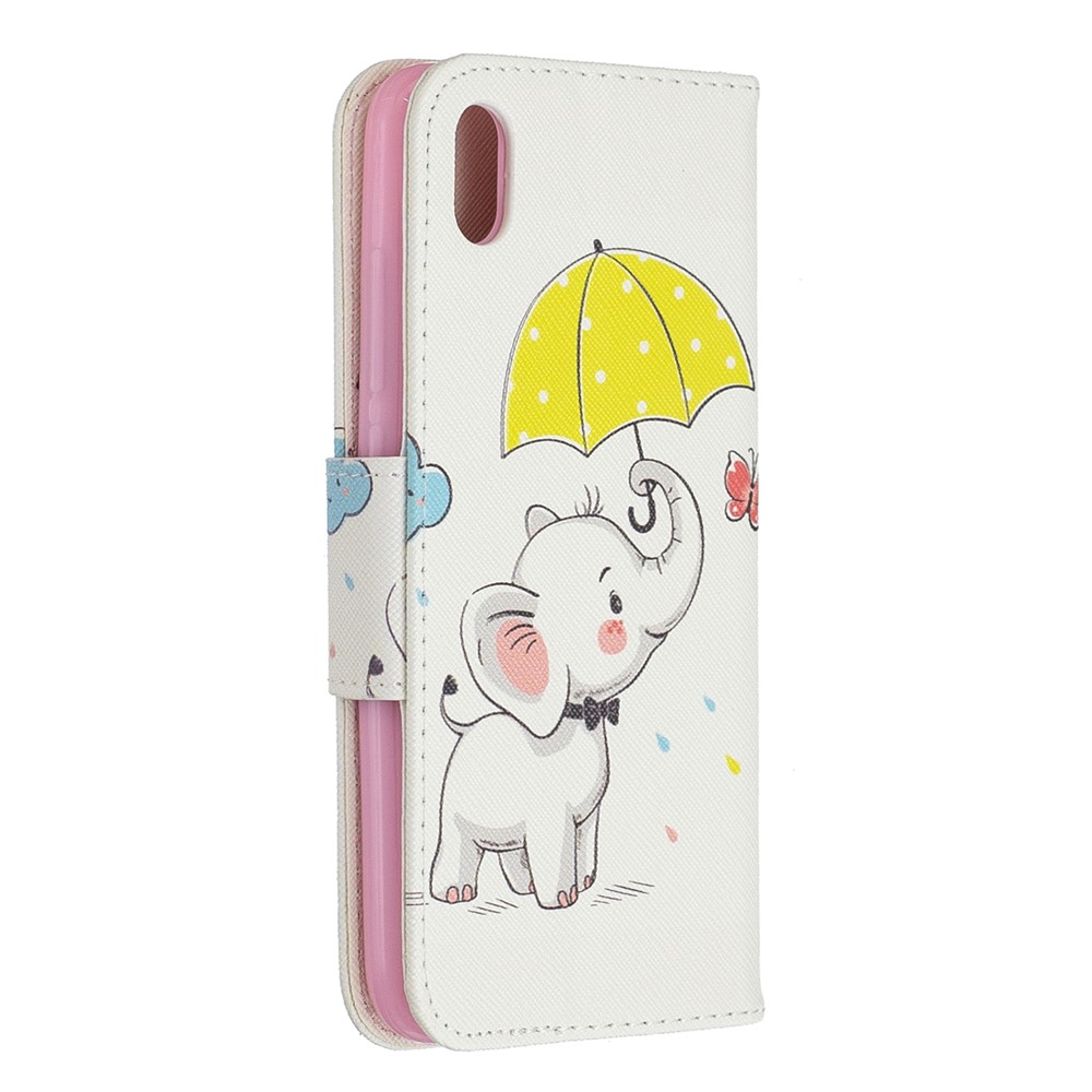 Pattern Printing Leather Wallet Stand Case for Xiaomi Redmi 7A - Elephant Holding an Umbrella-3