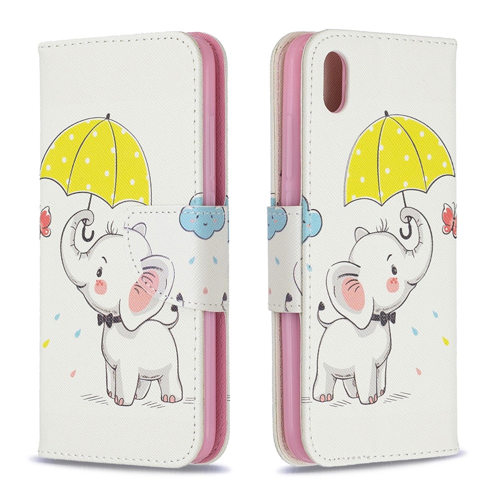 Pattern Printing Leather Wallet Stand Case for Xiaomi Redmi 7A - Elephant Holding an Umbrella-4