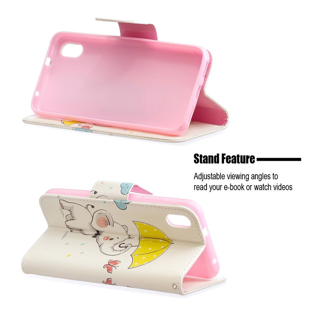 Pattern Printing Leather Wallet Stand Case for Xiaomi Redmi 7A - Elephant Holding an Umbrella-5
