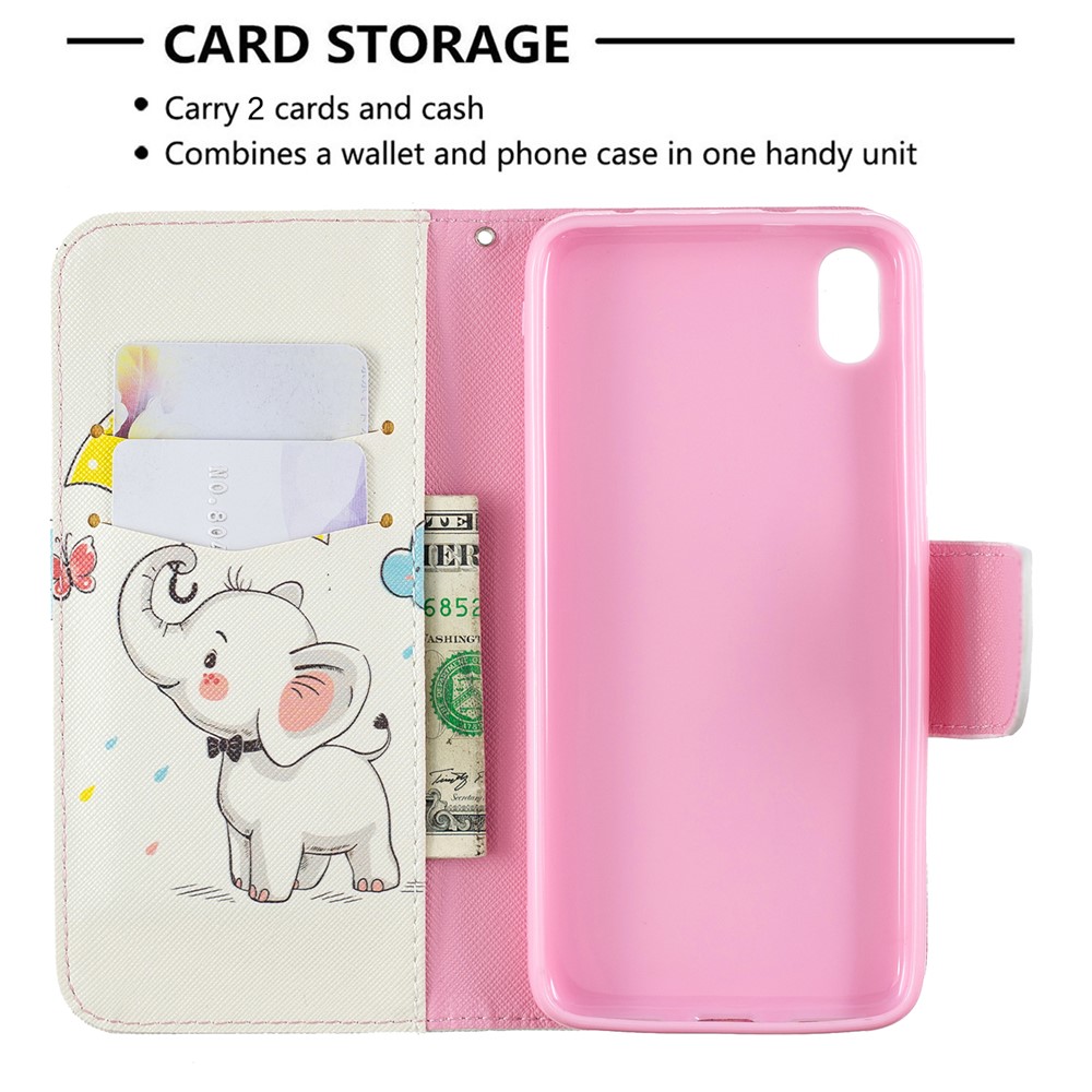 Pattern Printing Leather Wallet Stand Case for Xiaomi Redmi 7A - Elephant Holding an Umbrella-6