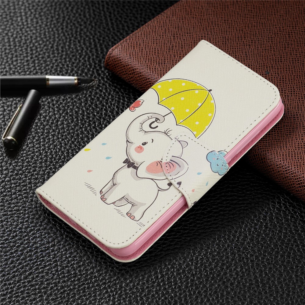 Pattern Printing Leather Wallet Stand Case for Xiaomi Redmi 7A - Elephant Holding an Umbrella-7